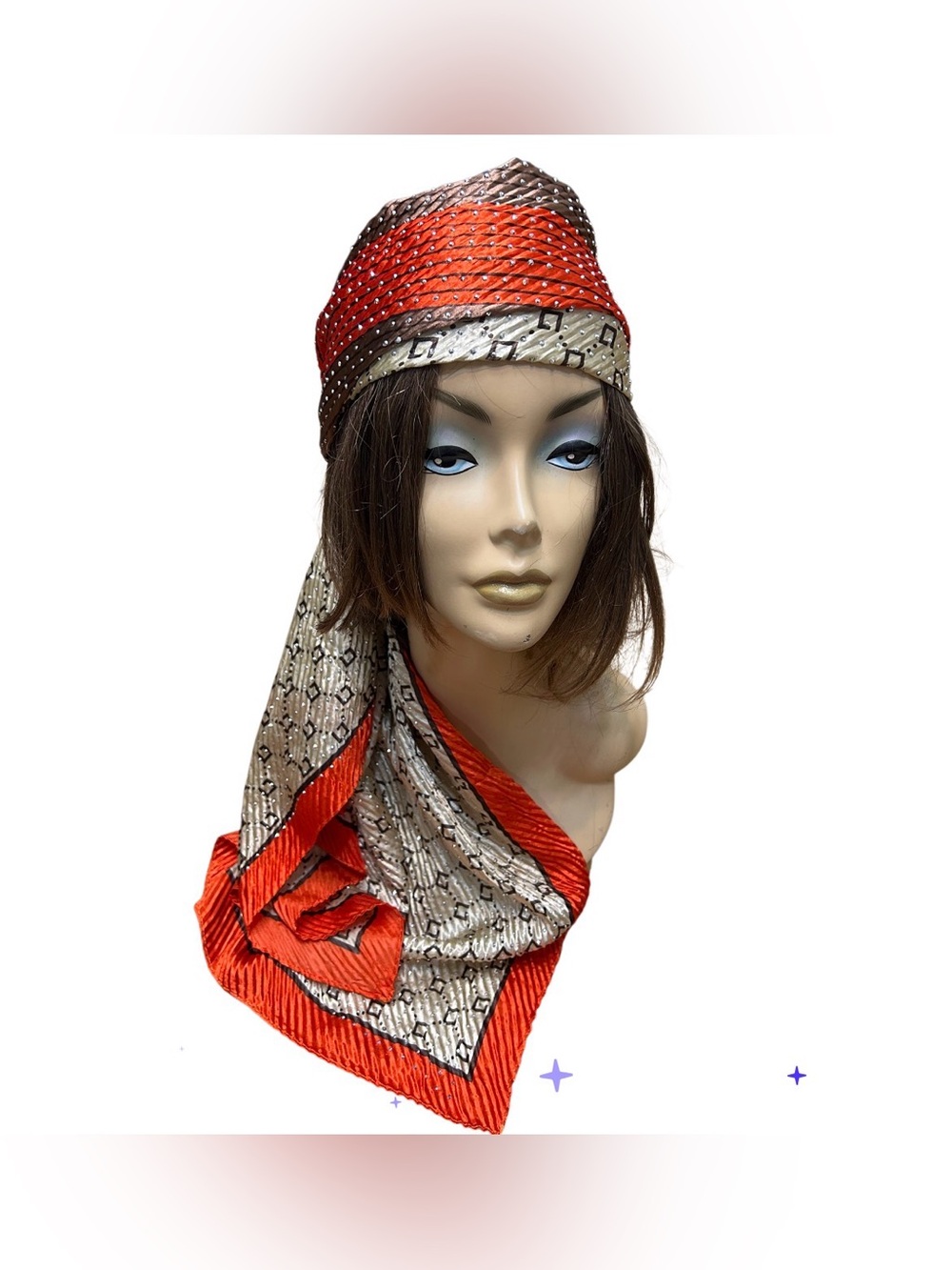 Orange and Cream Patterned Women's Headscarf